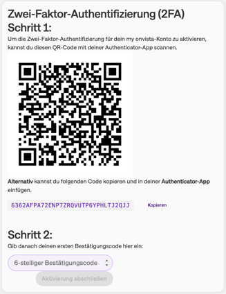 2FA einrichten im my onvista-Profil