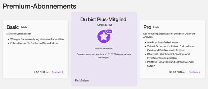 Abo-Bereich my onvista-Profil