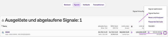 Signale im Mustderdepot löschen