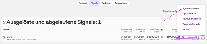 Signale im Musterdepot reaktivieren